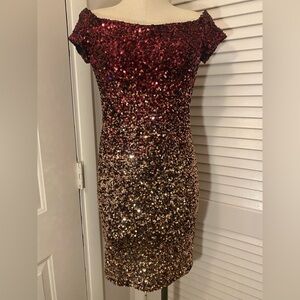B. Smart Burgundy and Gold Sequin cocktail dress- Size 9